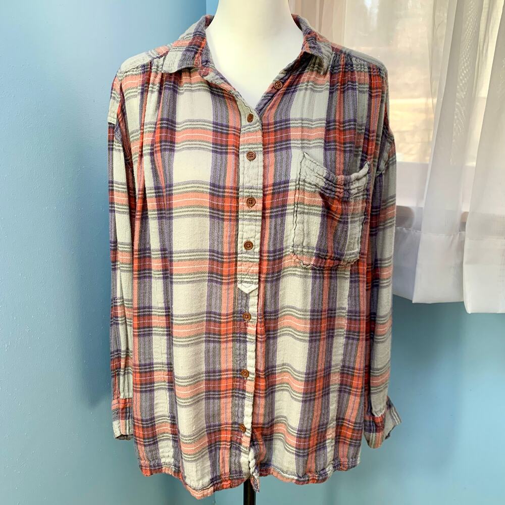 Free People Oversized Plaid Button Down Shirt Size XS